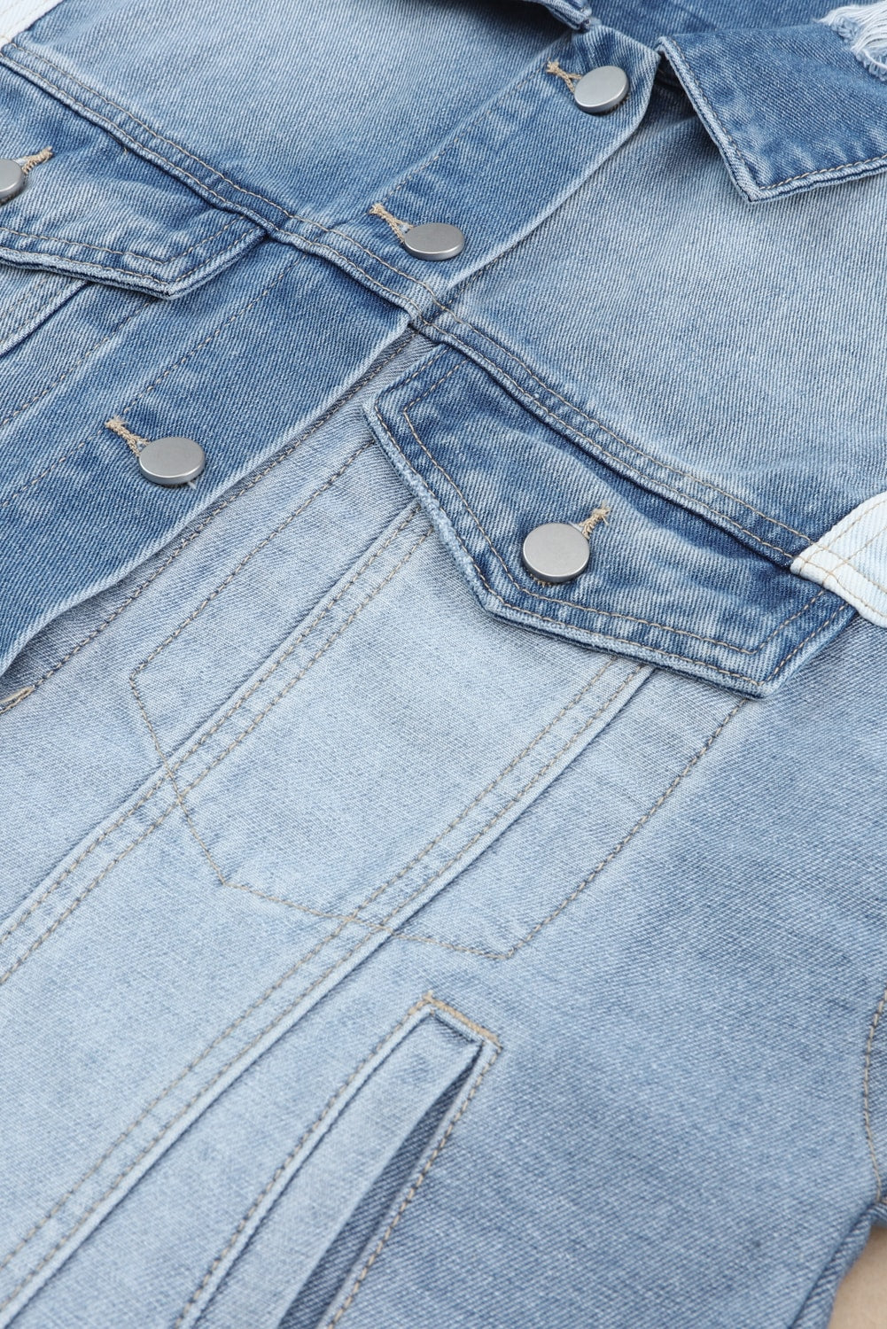 Distressed Button Up Drop Shoulder Denim Jacket - Classique Collection