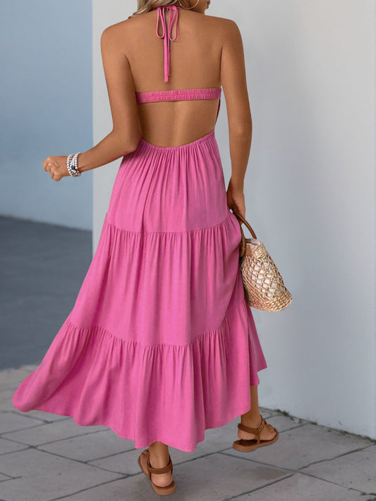 Perfee Printed Halter Neck Tiered Midi Dress - Classique Collection