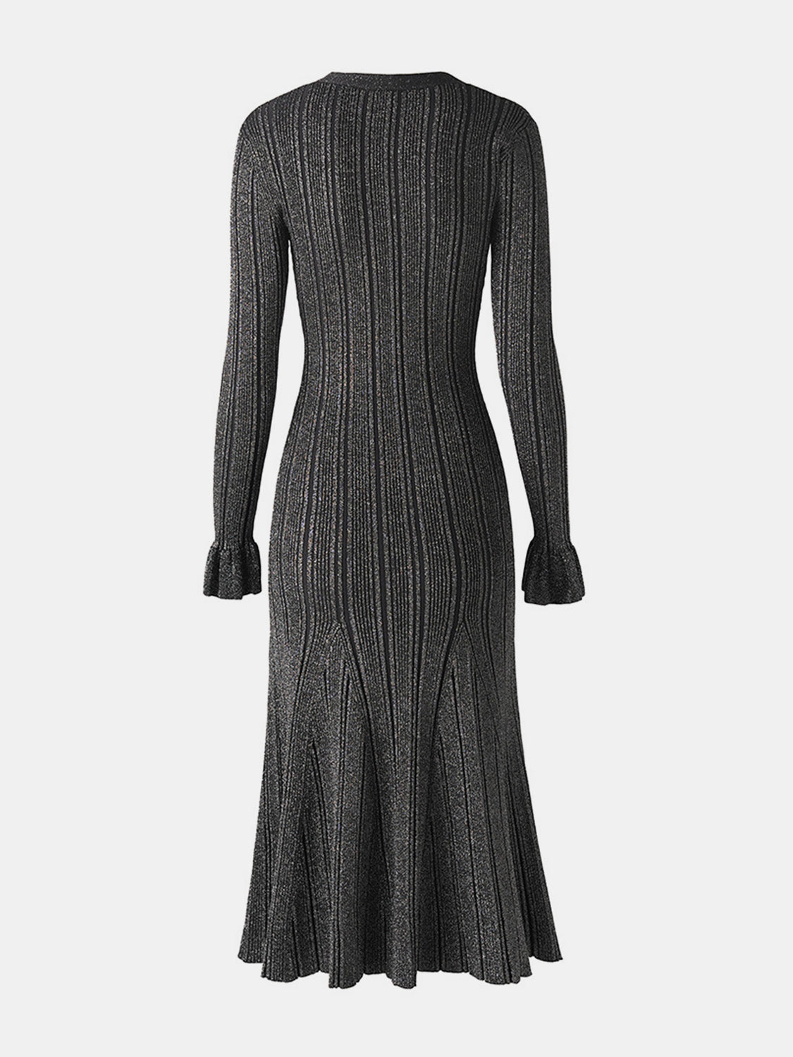 V-Neck Flounce Sleeve Sweater Dress - Classique Collection