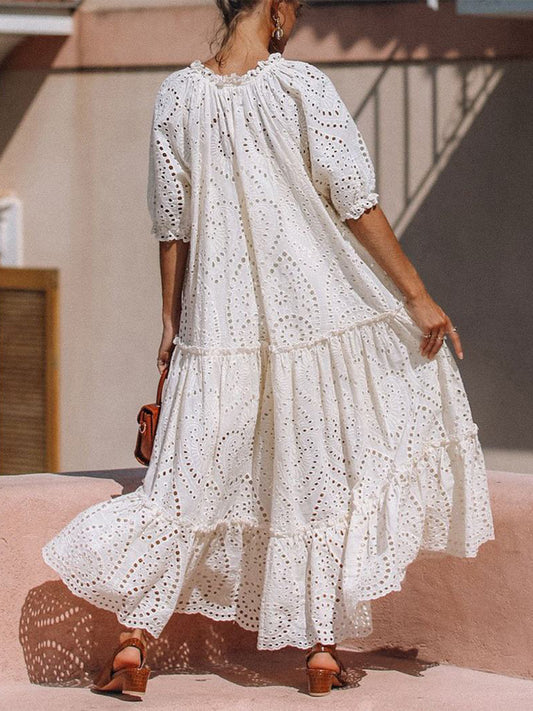 Tie Neck Half Sleeve Tiered Dress - Classique Collection