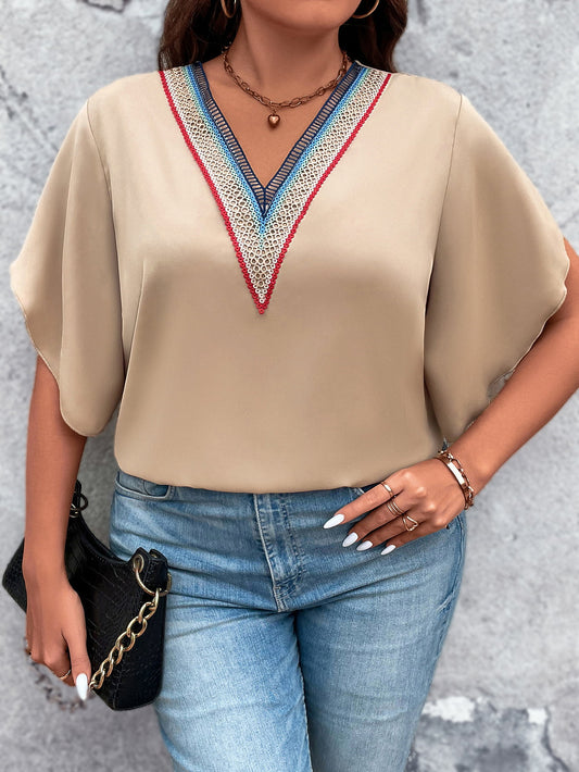 Honey Plus Size V-Neck Flutter Sleeve Blouse - Classique Collection