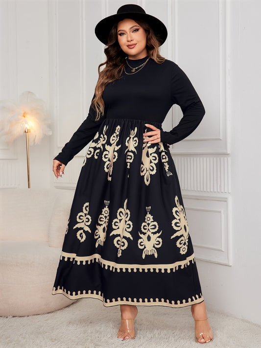 Honey Plus Size Printed Mock Neck Long Sleeve Dress - Classique Collection