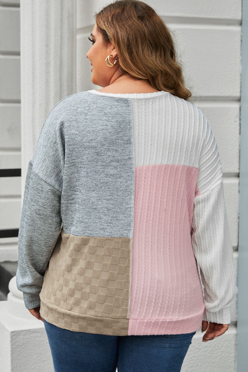 Plus Size Long Sleeve Color Block Top - ClassiQ