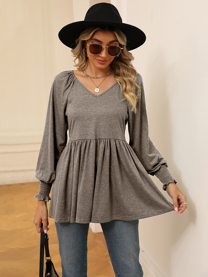 V-Neck Lantern Sleeve Blouse - Classique Collection