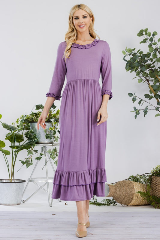 Celeste Full Size Layered Ruffle Hem Dress with Pockets - Classique Collection