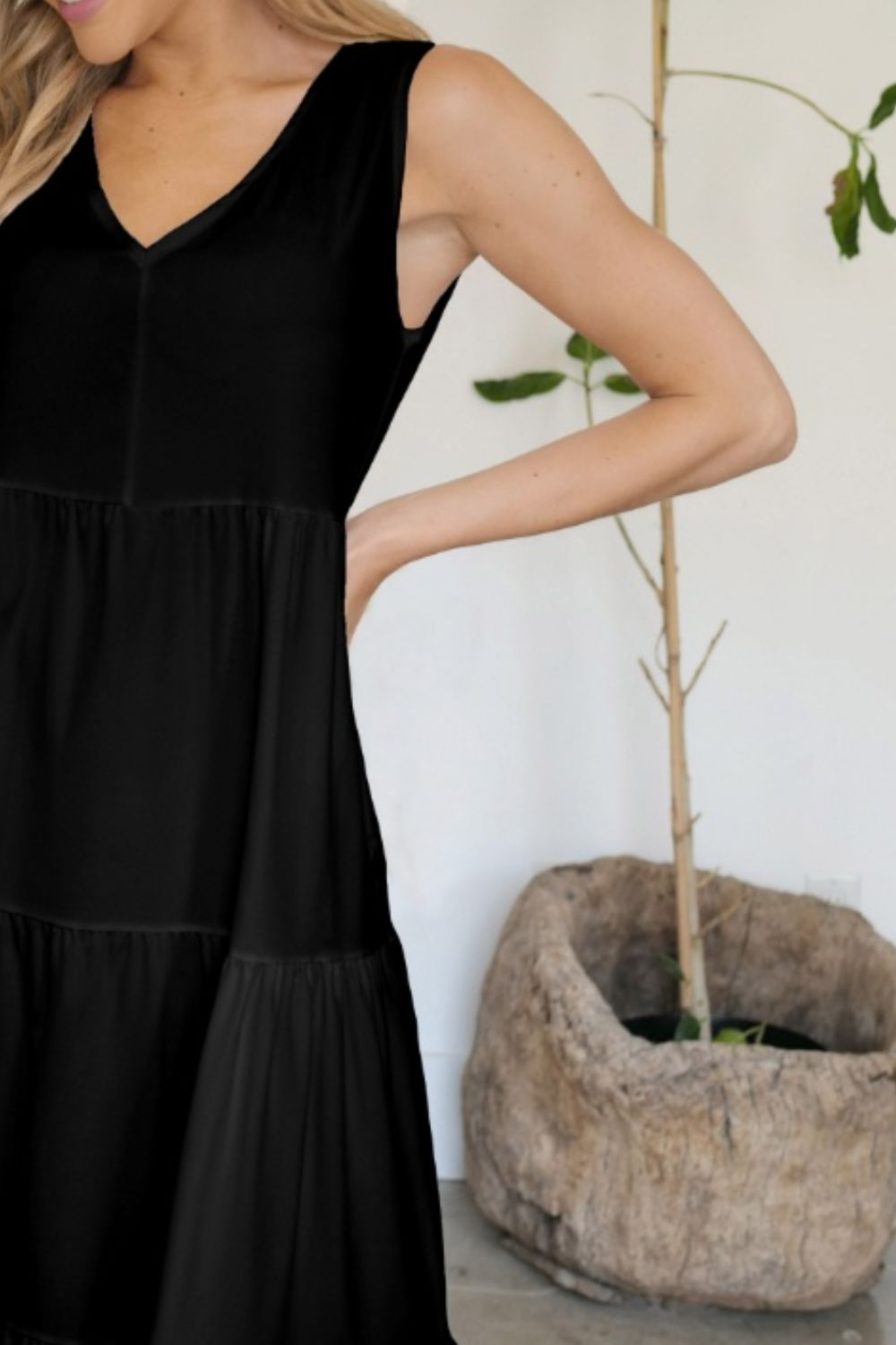 FAM-FAM Tiered V-Neck Sleeveless Dress - Classique Collection