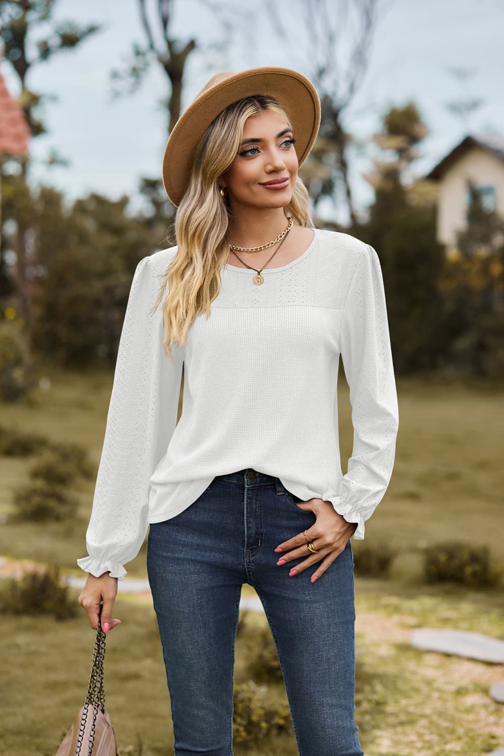 Round Neck Puff Sleeve Blouse - Classique Collection