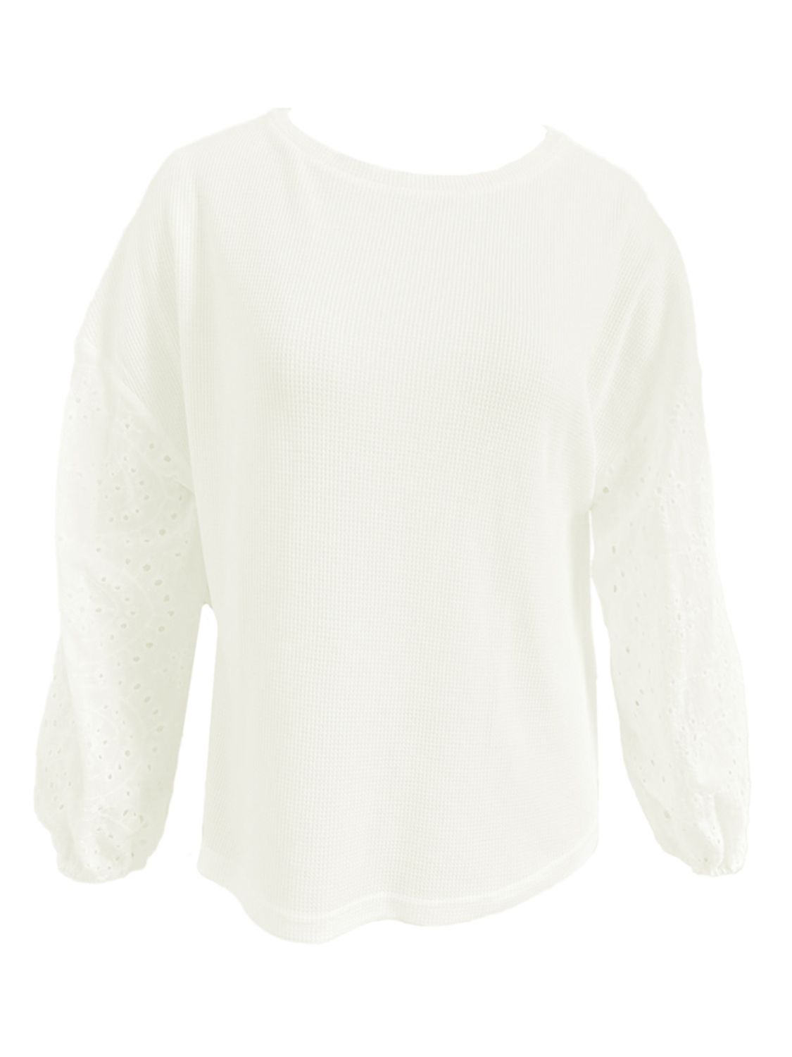 Shiny Openwork Dropped Shoulder Boat Neck Blouse - Classique Collection