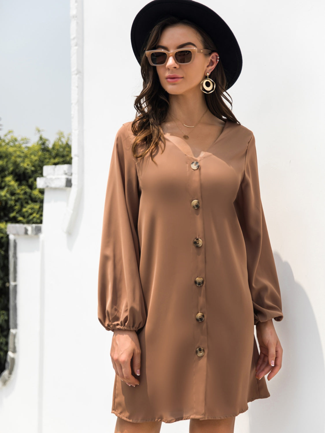 V-Neck Long Sleeve Mini Dress - Classique Collection