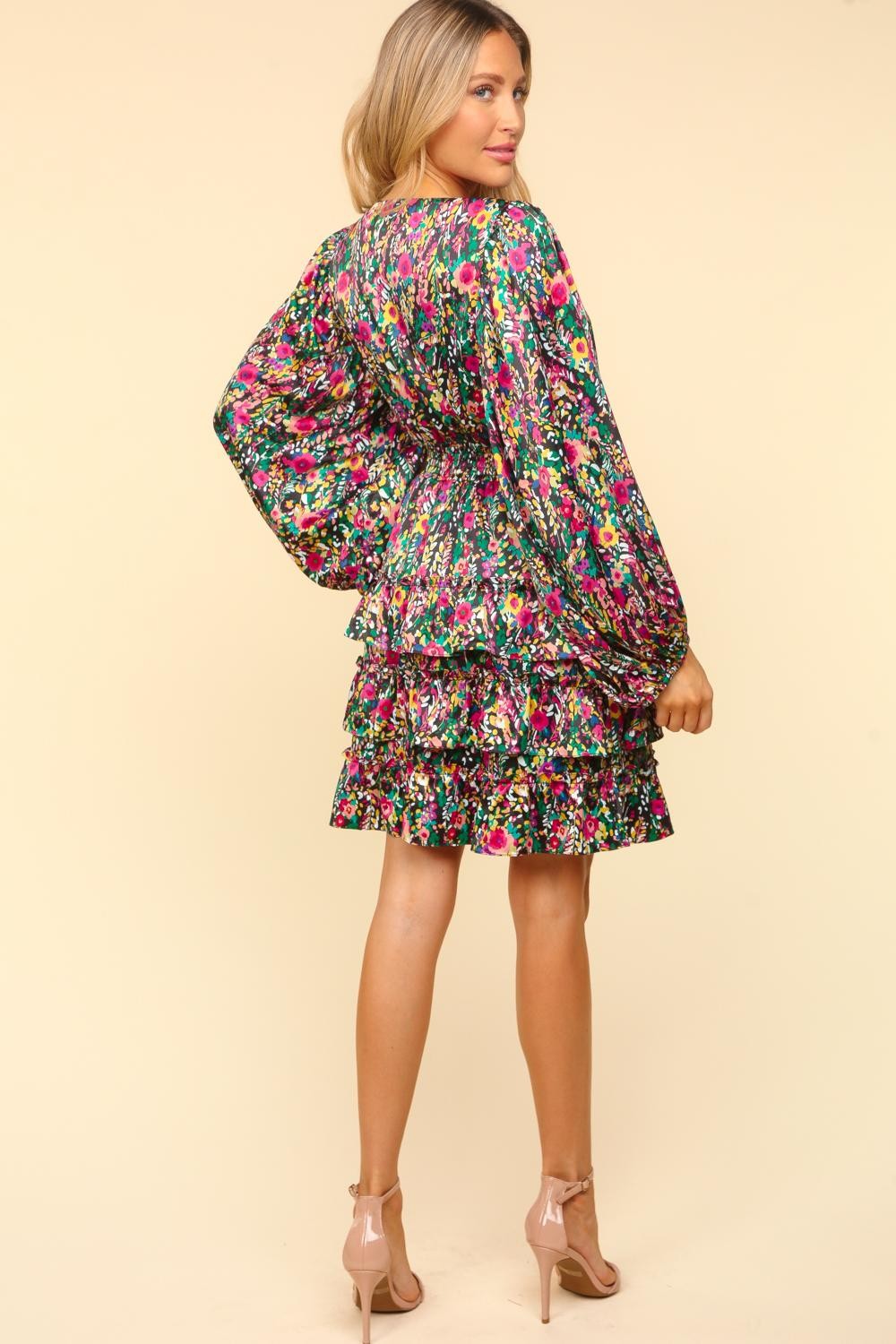 Haptics V-Neck Satin Floral Layered Dress - Classique Collection