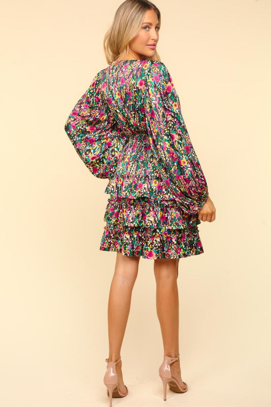 Haptics V-Neck Satin Floral Layered Dress - Classique Collection
