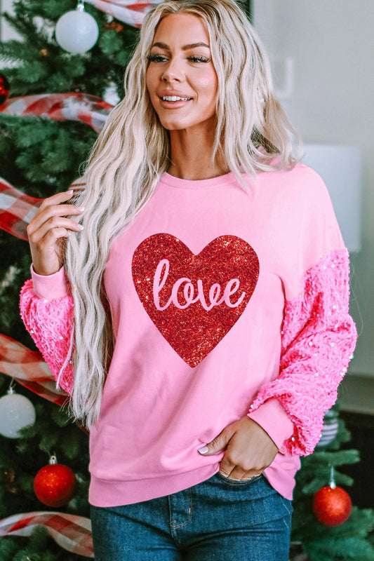 LOVE Heart Sequin Dropped Shoulder Sweatshirt - ClassiQ
