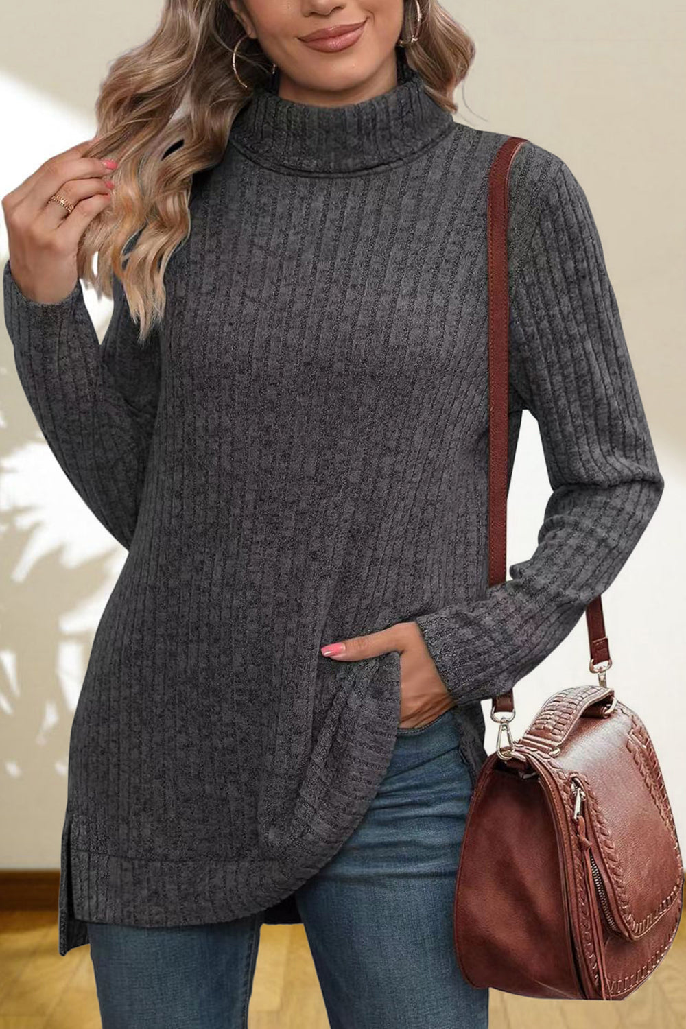 Turtleneck High Low Top - Classique Collection