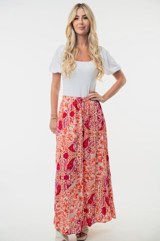 White Birch Full Size High Waisted Floral Woven Skirt - Classique Collection
