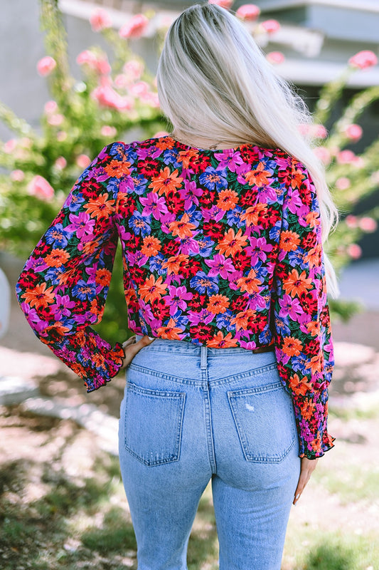 Flower Surplice Long Sleeve Top - Classique Collection