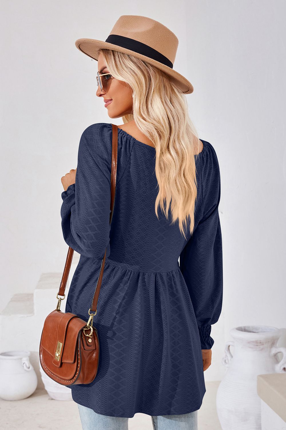 V-Neck Lantern Sleeve Blouse - Classique Collection