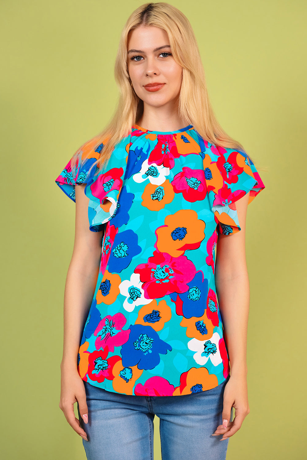 Floral Round Neck Tied Blouse - Classique Collection