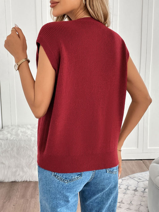 Perfee Pocketed Round Neck Cap Sleeve Cardigan - Classique Collection