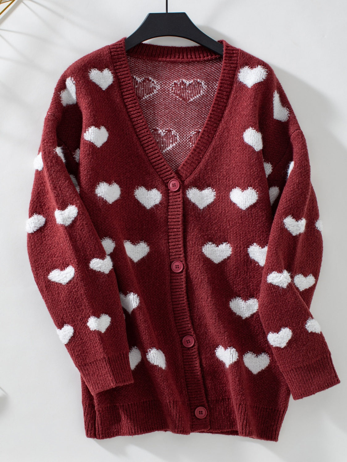 Heart V-Neck Button Up Long Sleeve Cardigan - ClassiQ