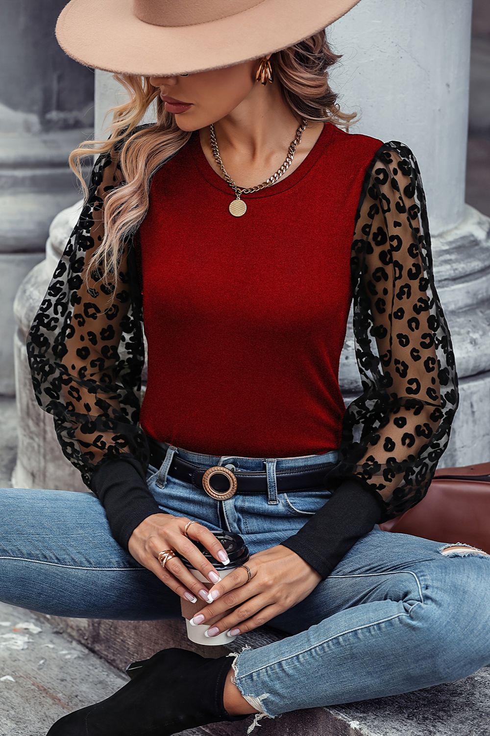 Round Neck Lantern Sleeve Blouse - Classique Collection