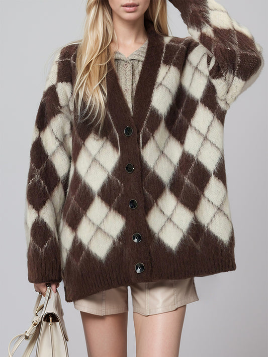 Plaid V-Neck Button Up Cardigan - Classique Collection