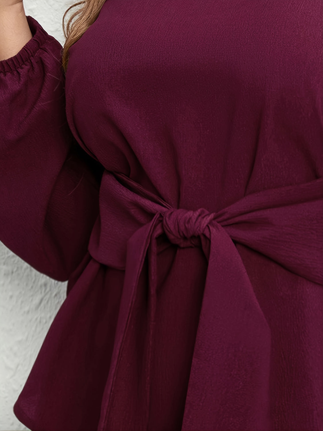 Plus Size Tie Front Long Sleeve Blouse - ClassiQ