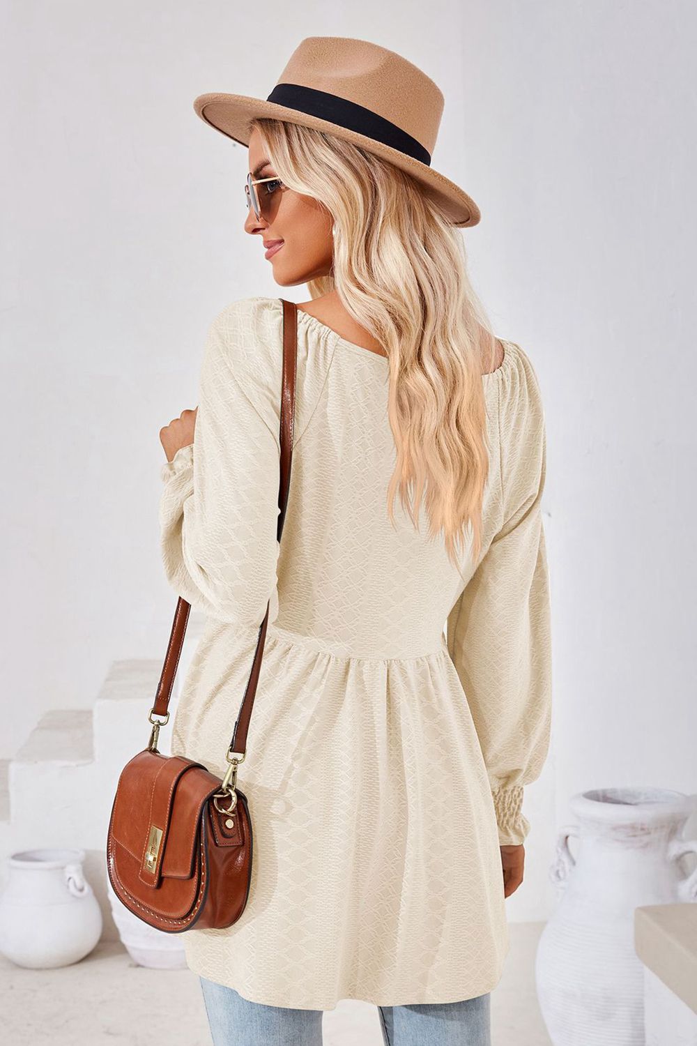 V-Neck Lantern Sleeve Blouse - Classique Collection