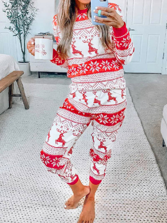 Full Size Christmas Element Round Neck Top and Pants Set - ClassiQ