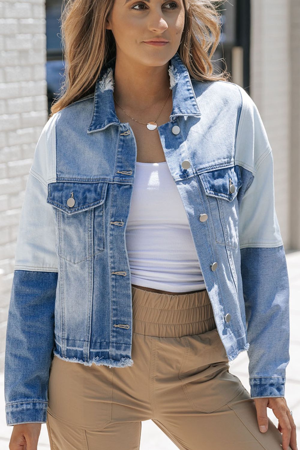 Distressed Button Up Drop Shoulder Denim Jacket - Classique Collection