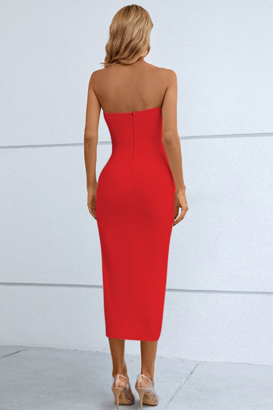 Cutout Strapless Drawstring Detail Split Bandage Dress - Classique Collection