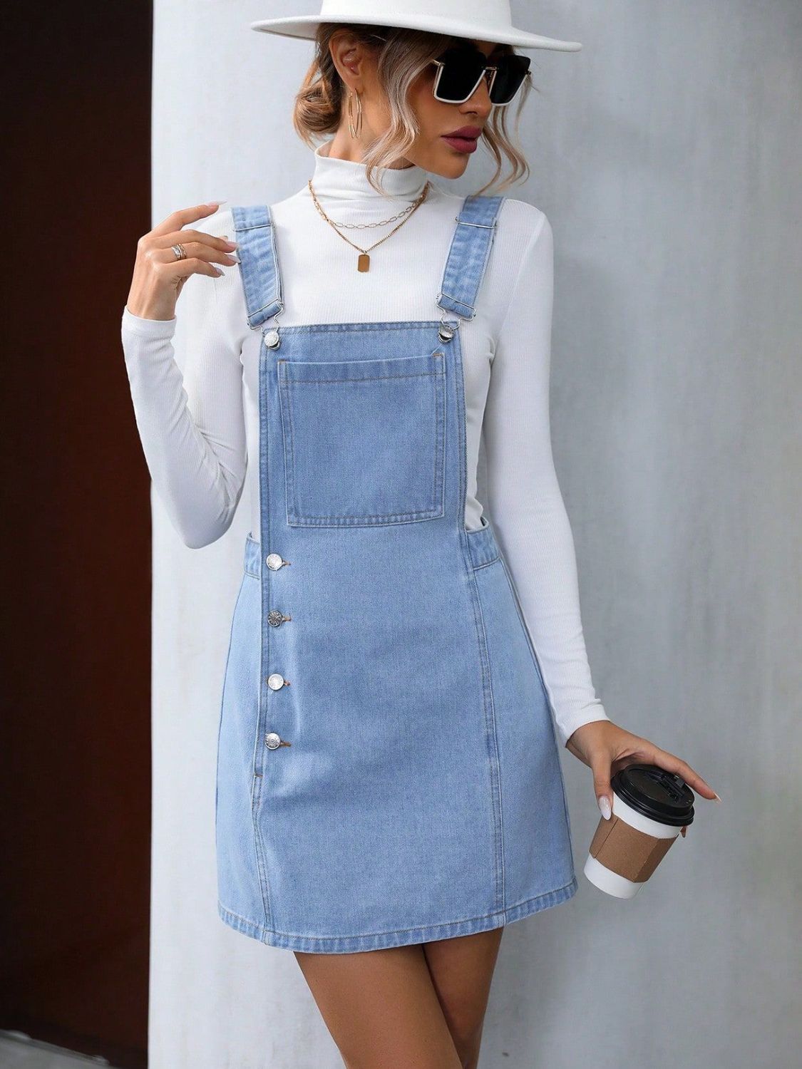Wide Strap Denim Overall Dress - Classique Collection