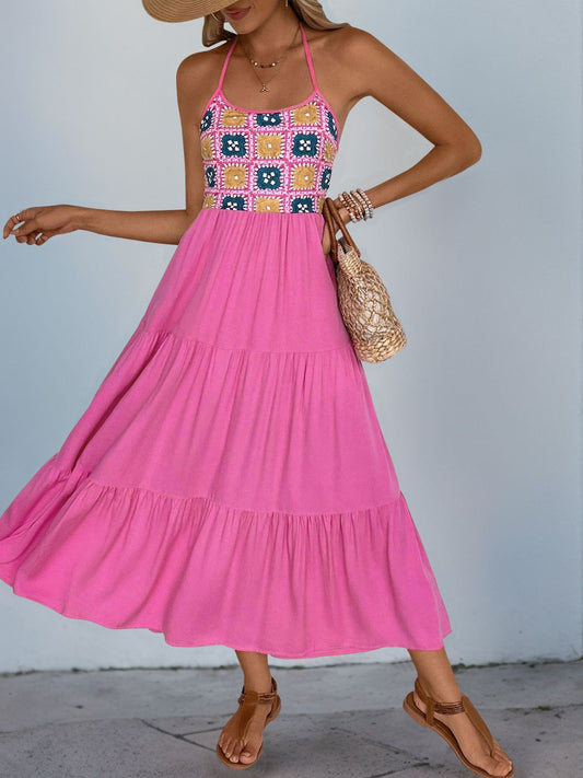 Perfee Printed Halter Neck Tiered Midi Dress - Classique Collection