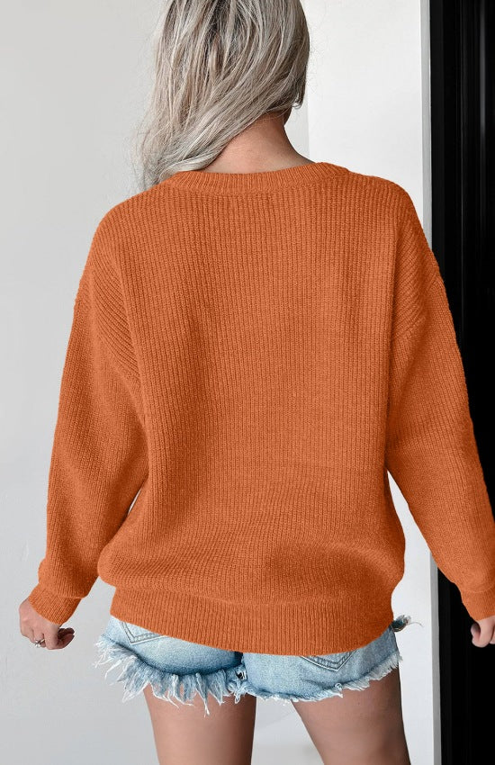 Letter Graphic Round Neck Long Sleeve Sweater - Classique Collection