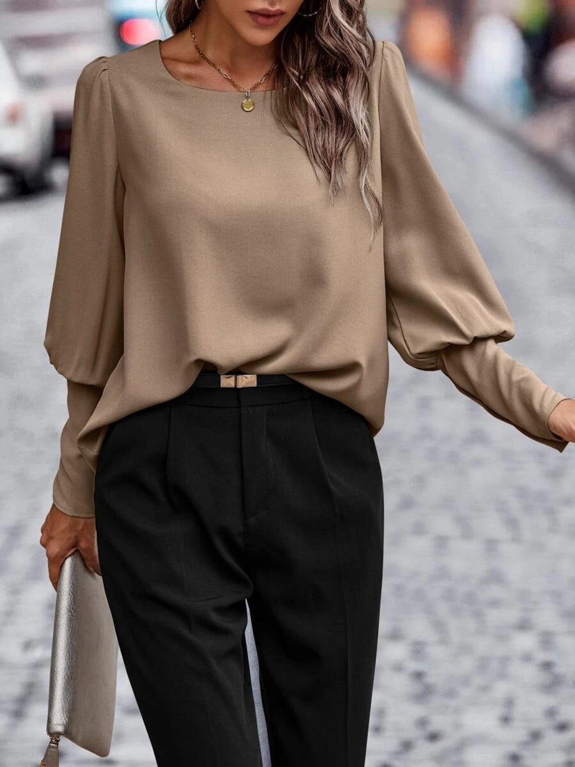 Round Neck Lantern Sleeve Blouse - Classique Collection