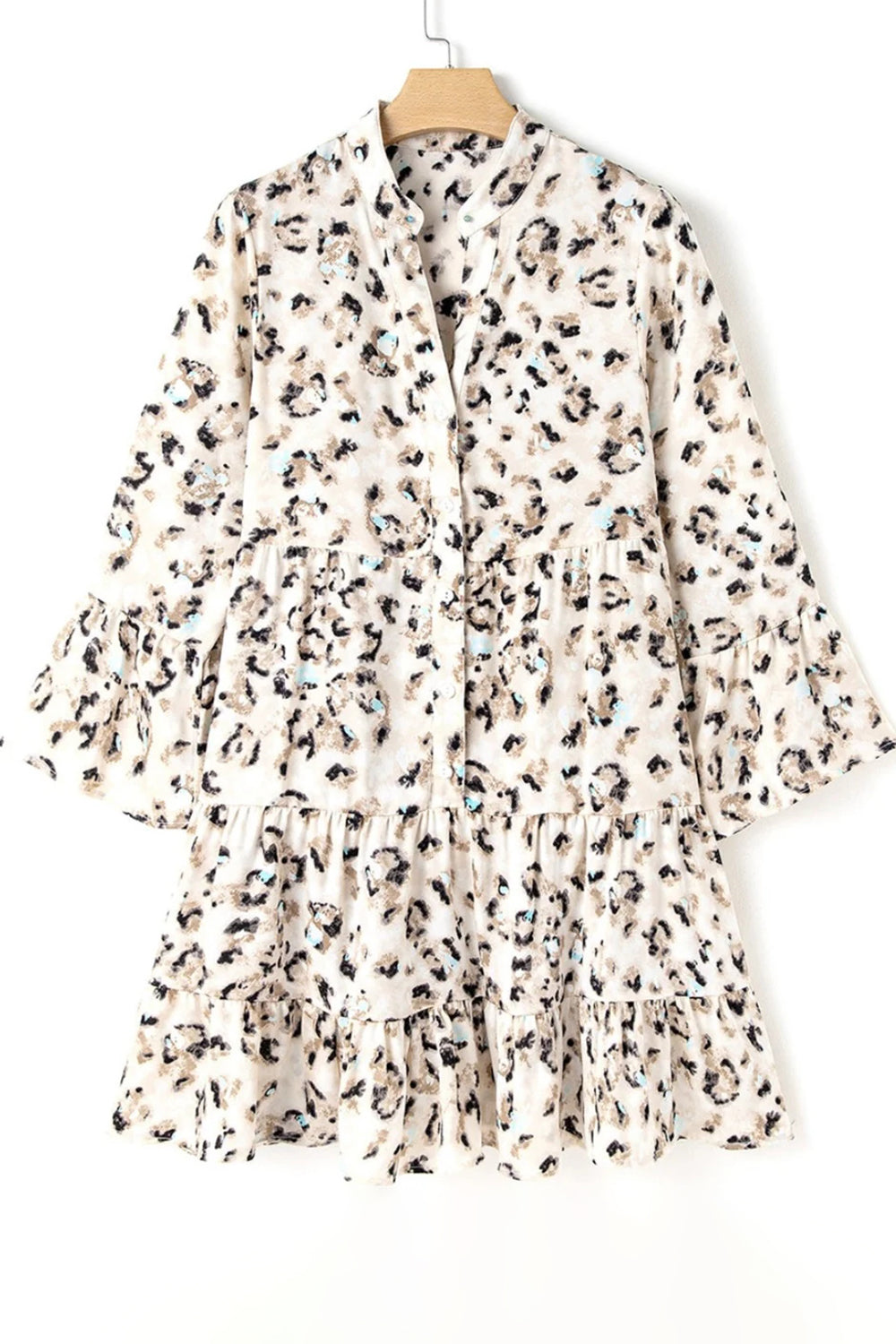 Leopard Notched Long Sleeve Tiered Dress - Classique Collection
