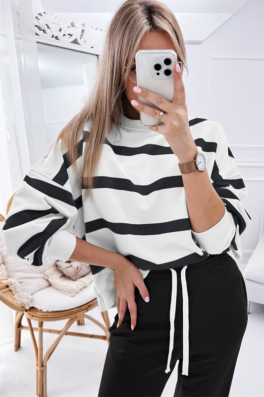 Striped Round Neck Long Sleeve Top and Pants Set - ClassiQ