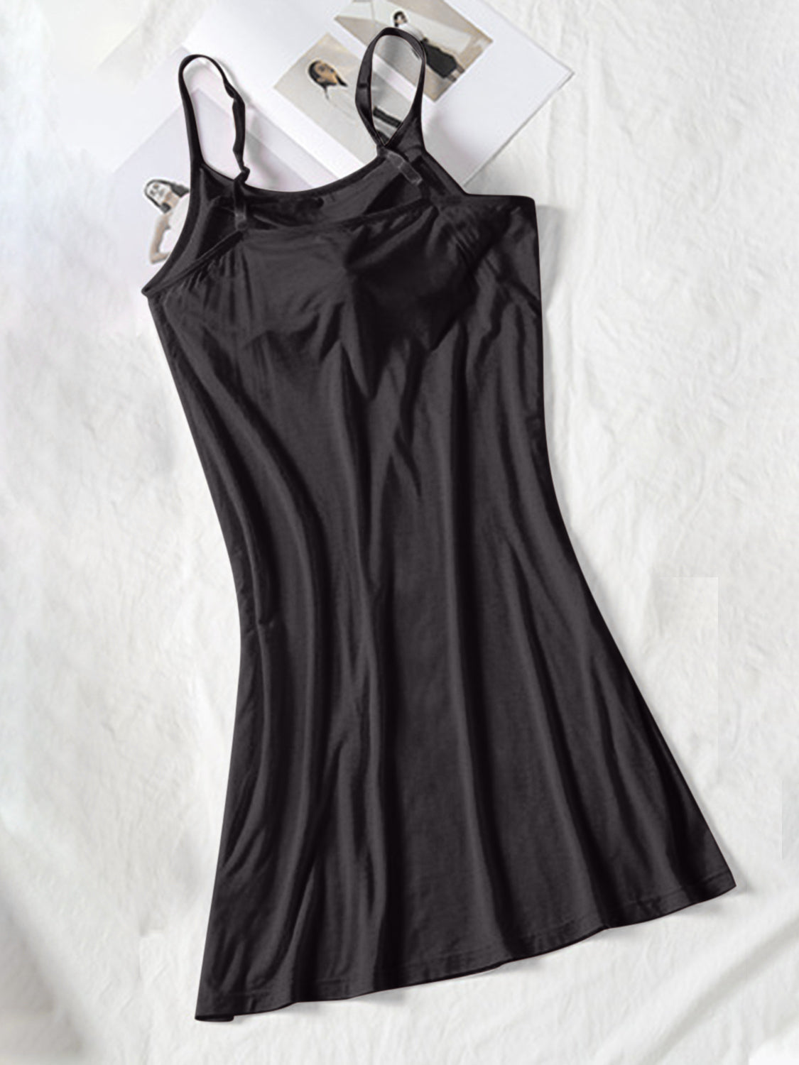 Round Neck Spaghetti Strap Cami Dress with Bra - Classique Collection