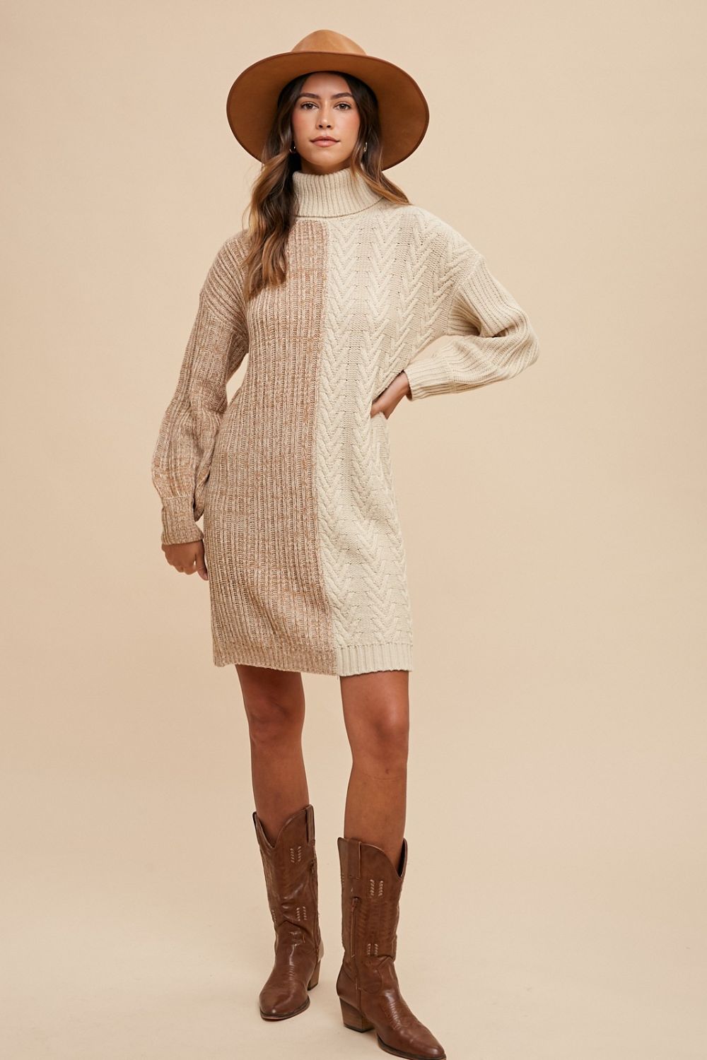 Annie Wear Color Block Turtleneck Sweater Dress - Classique Collection