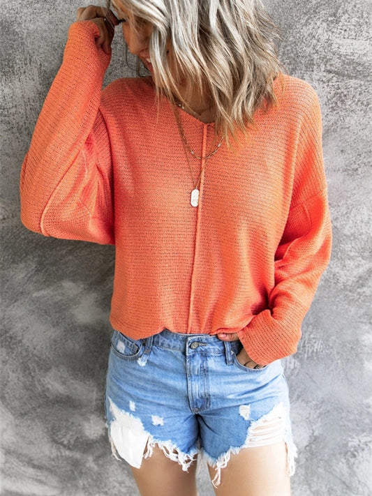 V-Neck Drop Shoulder Knit Top - Classique Collection