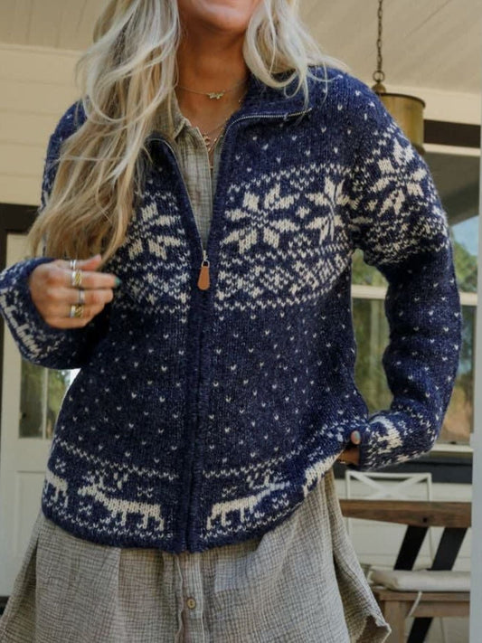 Zip Up Long Sleeve Cardigan - ClassiQ