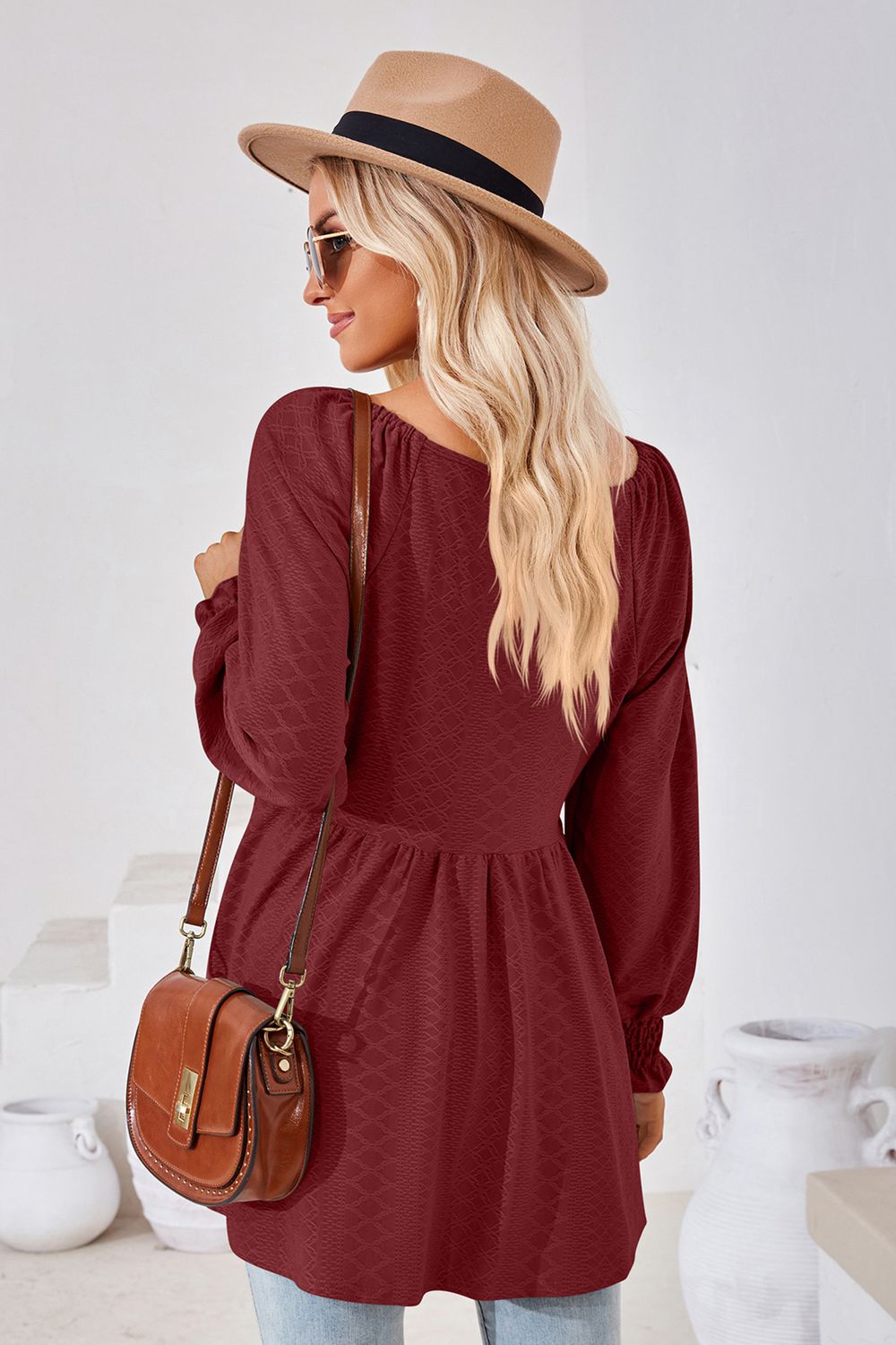 V-Neck Lantern Sleeve Blouse - Classique Collection