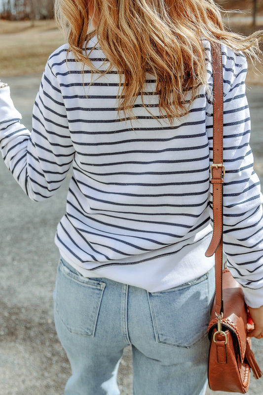 Striped Long Sleeve Round Neck Top - ClassiQ