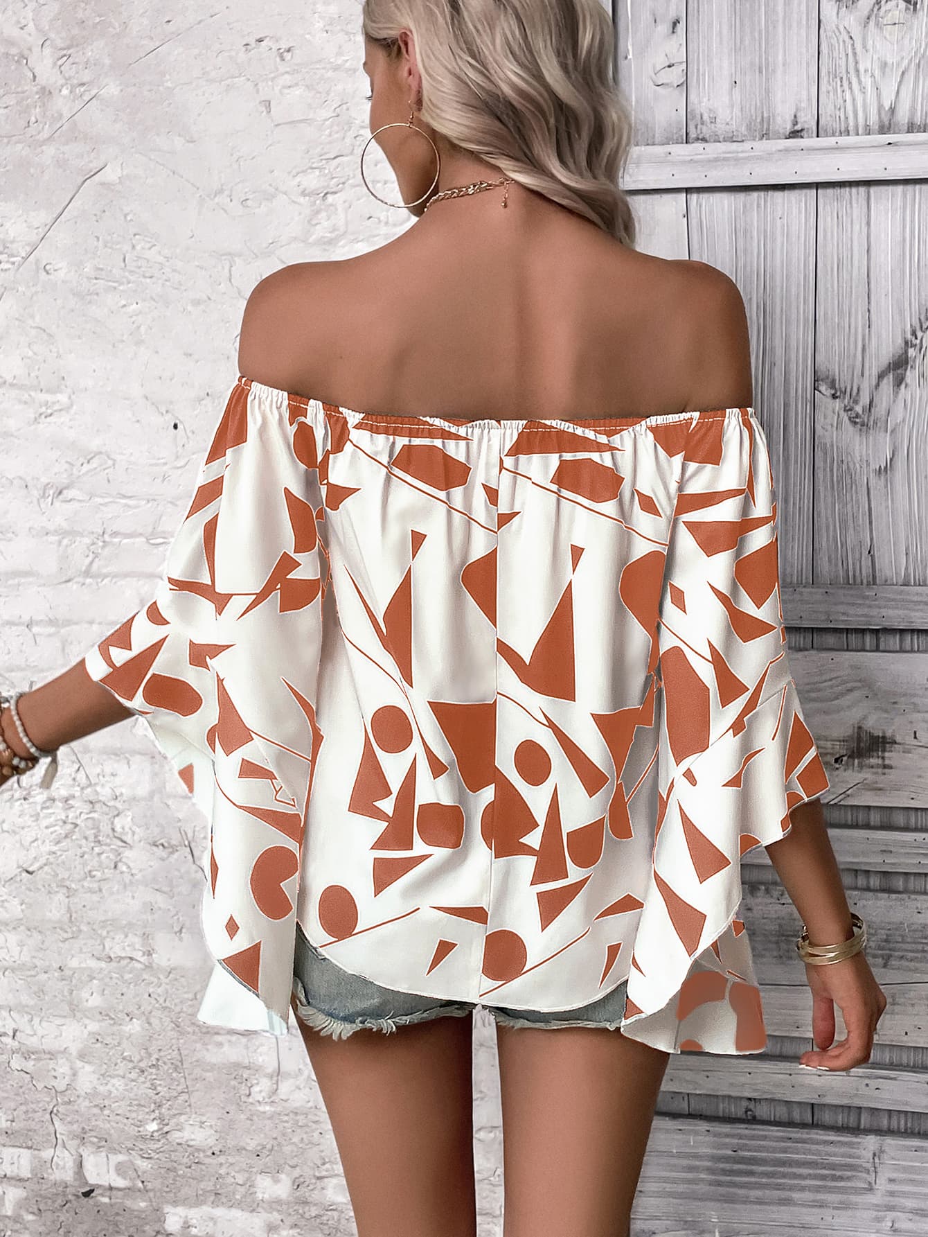 Printed Off-Shoulder Bell Sleeve Blouse - Classique Collection