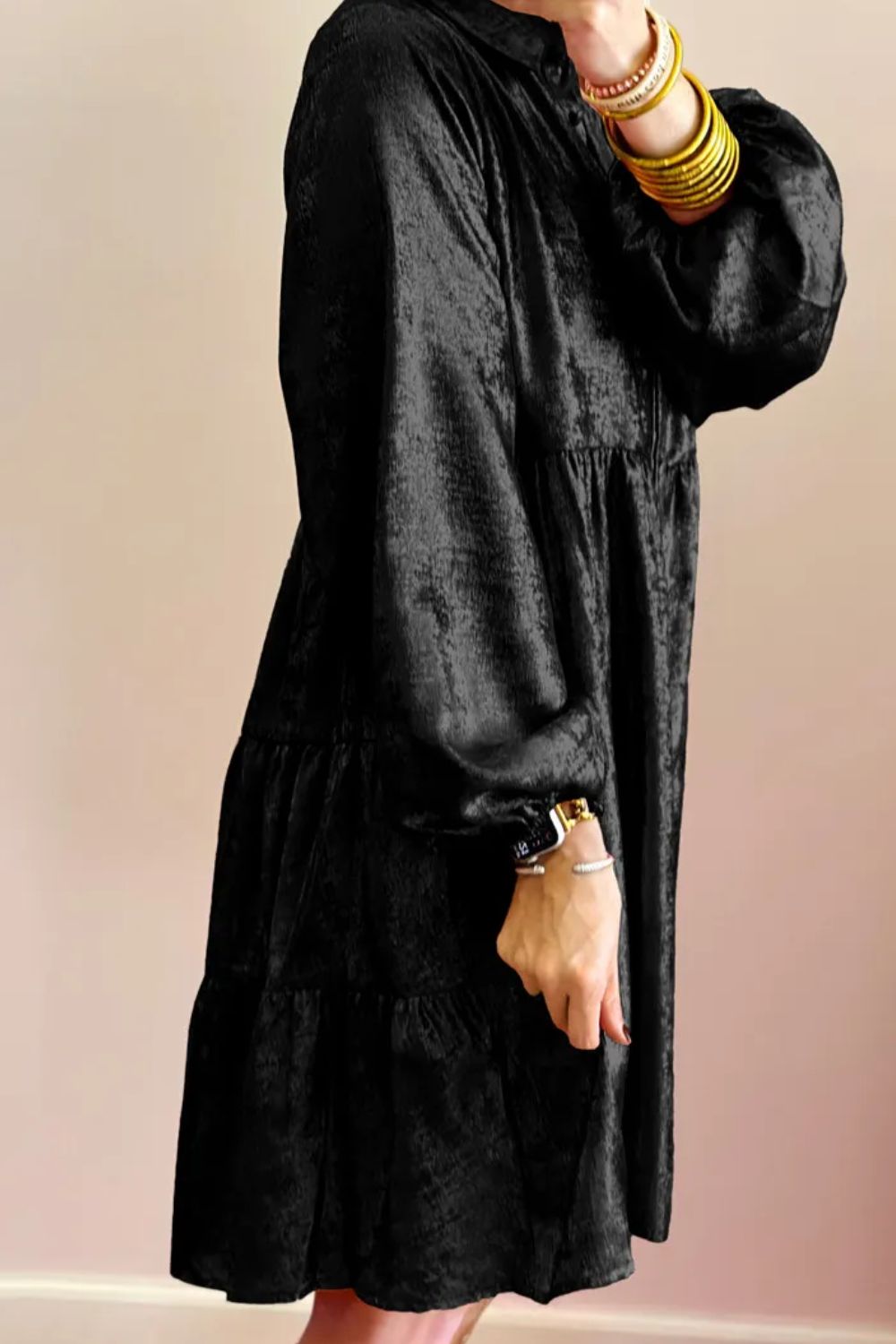 Metallic Sheen Long Sleeve Mini Dress - Classique Collection