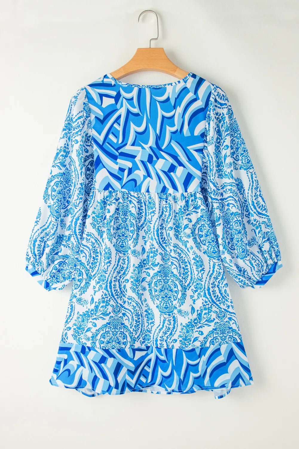 Printed Tie Neck Long Sleeve Mini Dress - Classique Collection