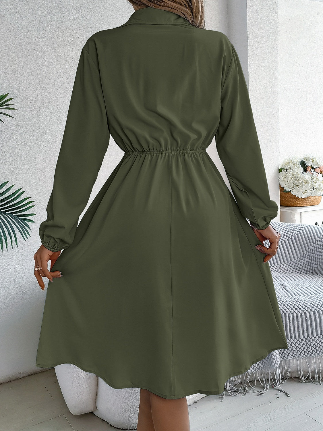 Collared Neck Long Sleeve Dress with Pockets - Classique Collection