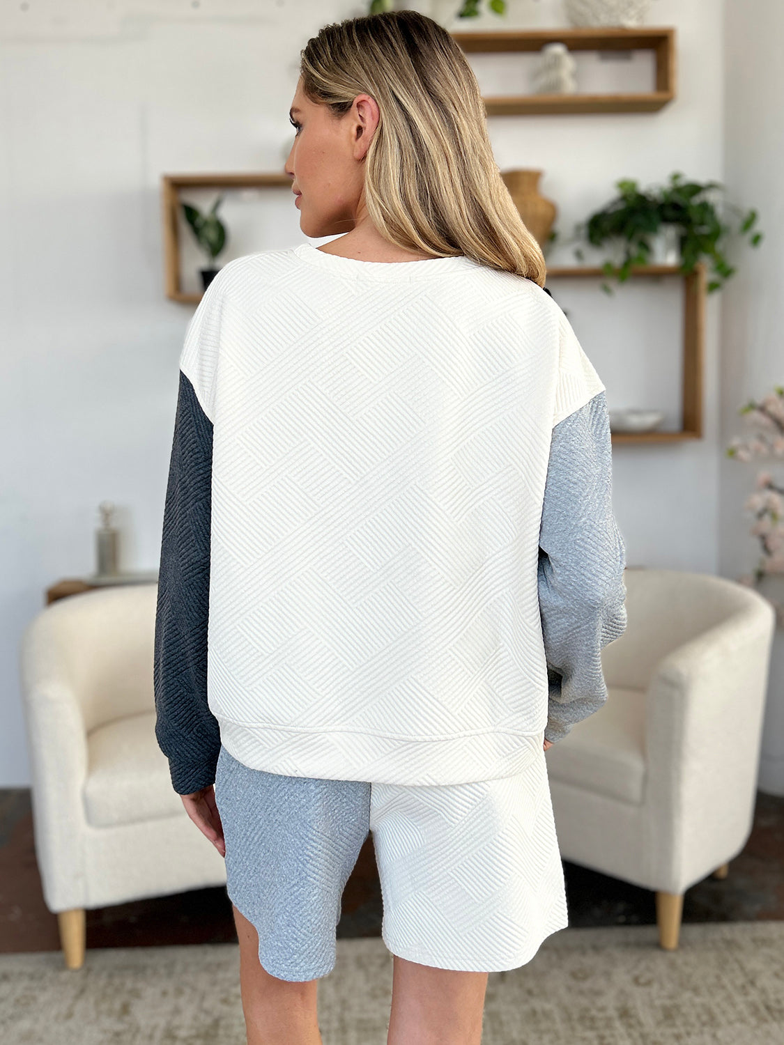 Double Take Full Size Contrast Drop Shoulder Top and Shorts Set - ClassiQ