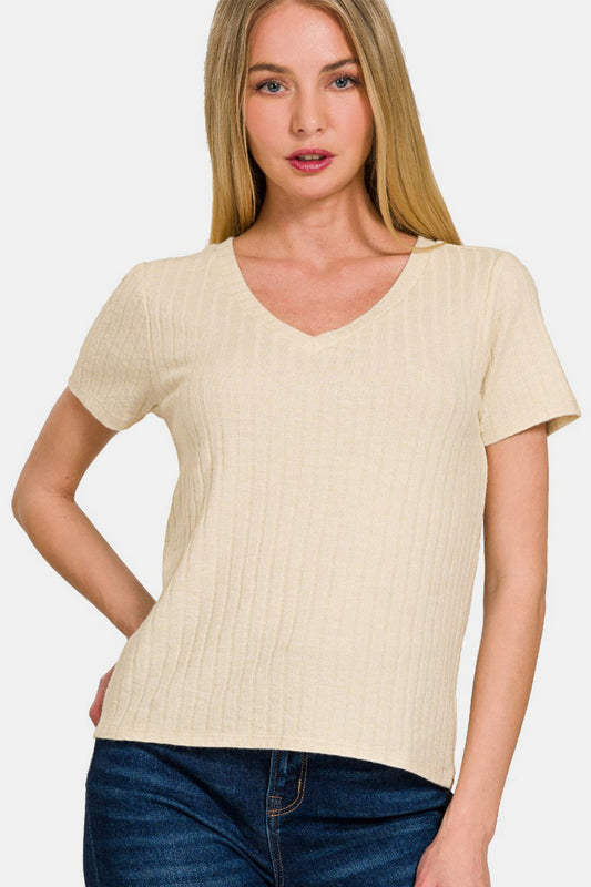 Zenana Ribbed Short Sleeve T-Shirt - Classique Collection