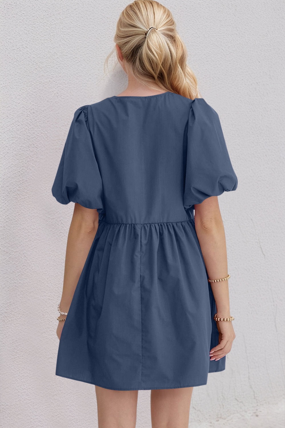 Oh Bow Ruched Puff Sleeve Mini Dress - Classique Collection