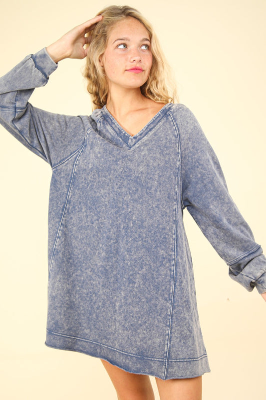VERY J Mineral Washed Oversized A-Line Mini Dress - Classique Collection